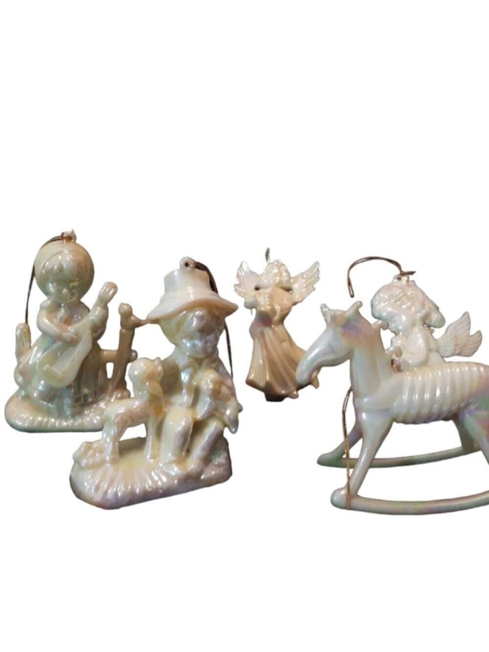 VTG ornaments Angels Sheep Harp rocking horse Christmas tree holiday set 6